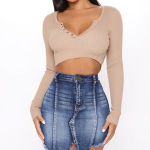 Sweater crop top, khaki colored